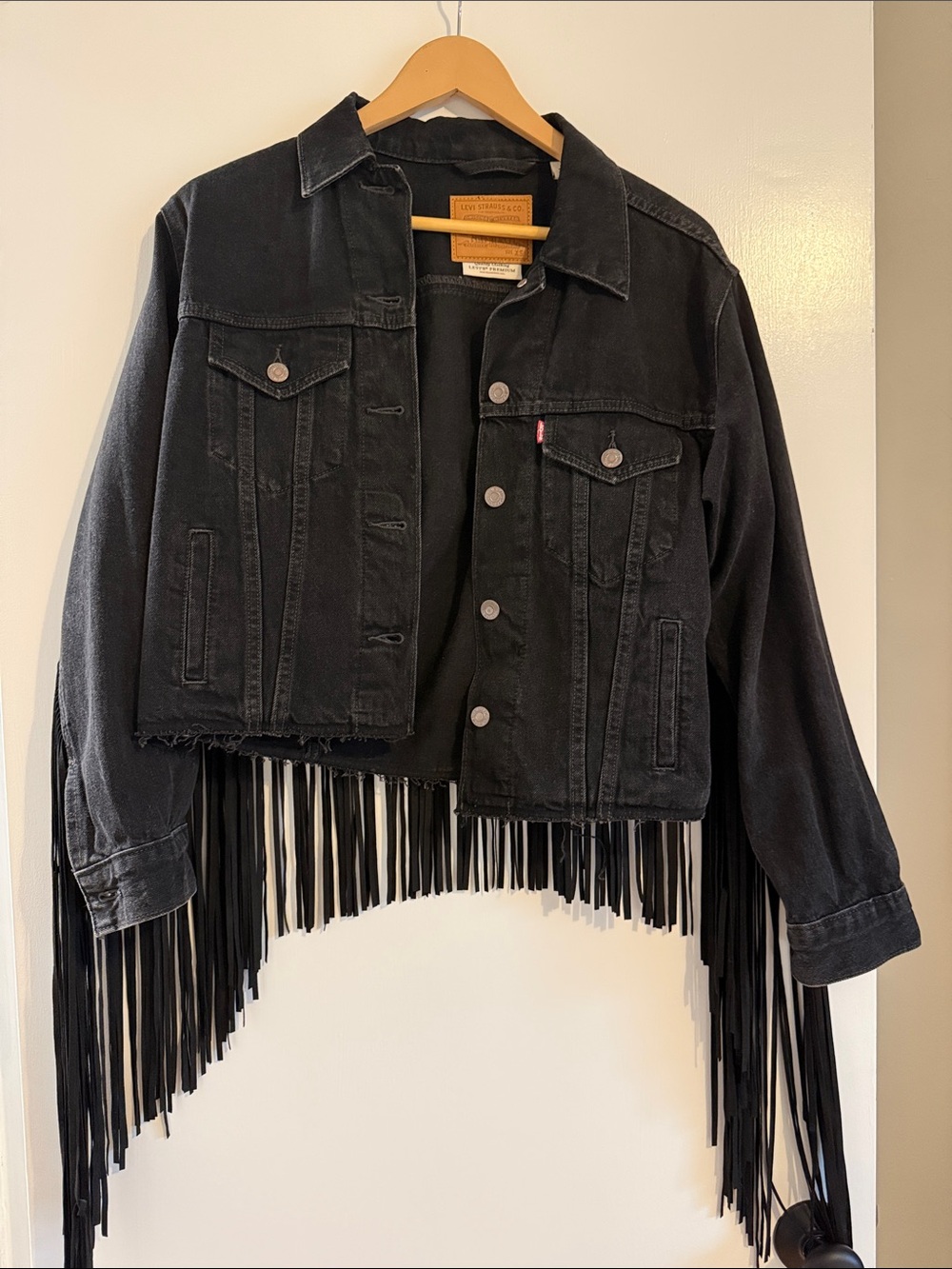 Levi's Black Fringe Cropped Denim Jacket